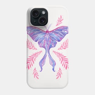 Violet Watercolor Luna Moth Phone Case