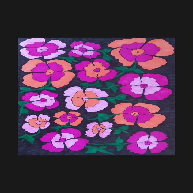 Pink Orange and Black Summer Floral Print by DanielleGensler