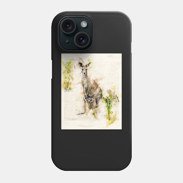 Australian Kangaroo and Baby Joey Phone Case by Custom Autos