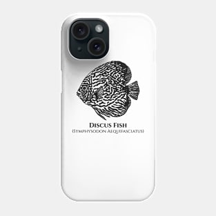 Discus Fish with Common and Latin Names - black and white Phone Case