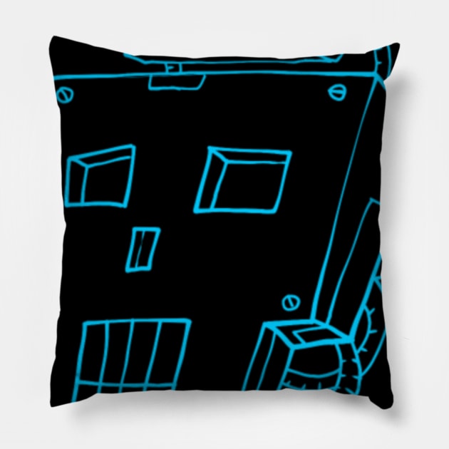 Niche Skull Island Mod Art  Blue Line Skull Pillow by LailaLittlerwm