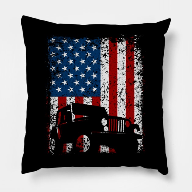 American Flag Jeep Off Road Pillow by megasportsfan