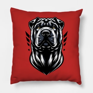 Stunning and Cool Chinese Shar-Pei Monochrome and Gold Portrait for Father's Day Pillow