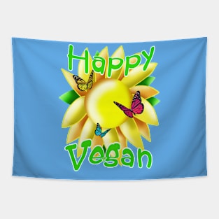 Happy vegan with a sunflower and butterflies Tapestry