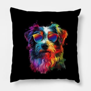Colourful Cool Golden Doodle Dog with Sunglasses Pillow