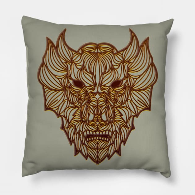 Copper Dragon Mask Pillow by Kylie Paul