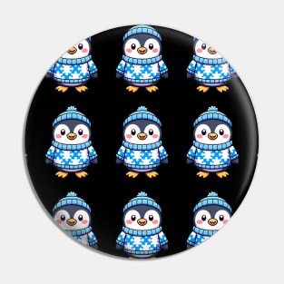 Cute Winter Penguins Pattern in Puffer Jackets Pin