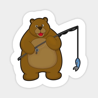 Bear at Fishing with Fishing rod & Fish Magnet