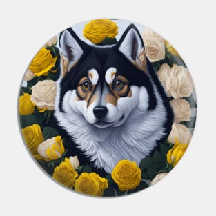 Alaskan Klee Kai yellow roses 2 Pin