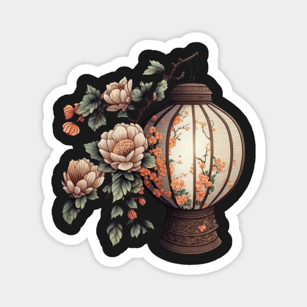 Elegant Chinese Lantern Flower Design Magnet by kansaikate