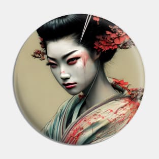 Japanese geisha head painting with flowers Pin