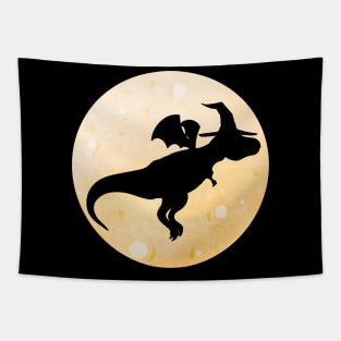 A Magic Dragon With Hat Flying By The Moon On Halloween Tapestry