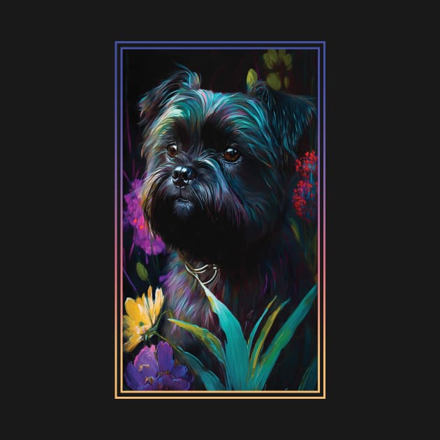 Affenpinscher Vibrant Tropical Flower Tall Digital Oil Painting Portrait by ArtHouseFlunky