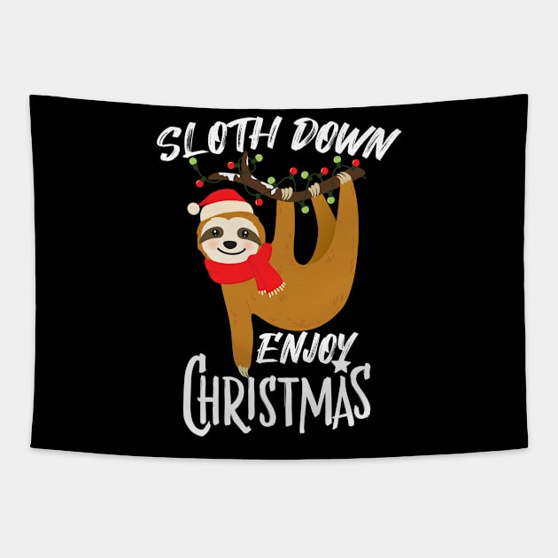 Sloth down enjoy christmas Tapestry by medrik