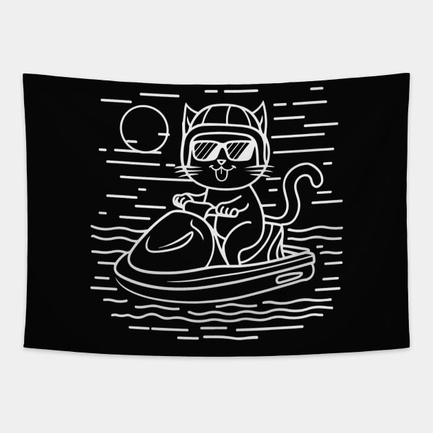 Cute Cat Jet Skiing Summer Gift Tapestry by GrafiqueDynasty