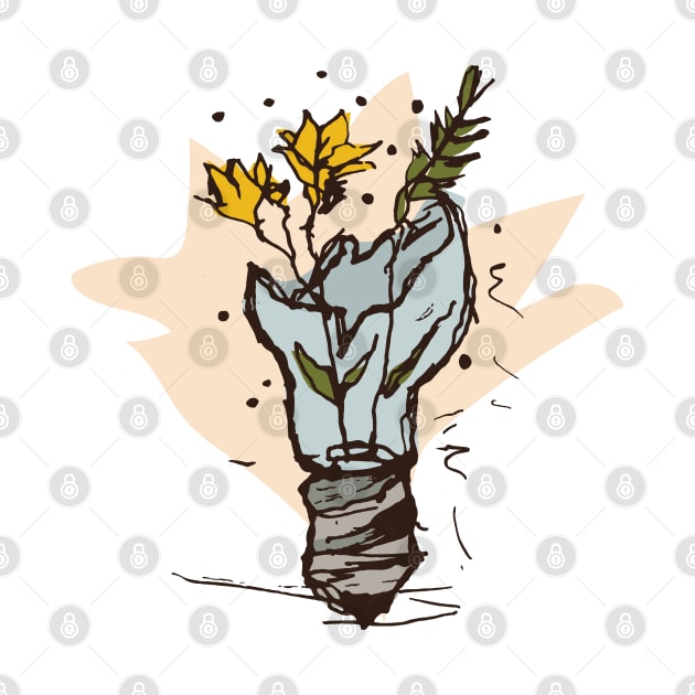 Broken light bulb with yellow flowers by linespace-001