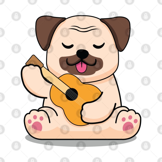 Pug Play Guitar by Luna Illustration