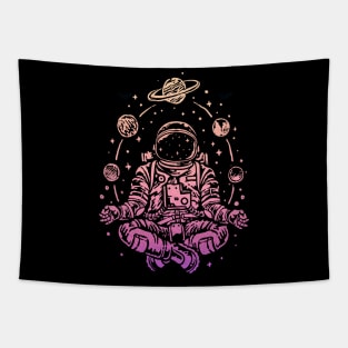 Meditating Astronaut Planets Colorful Lotus Women Meditation Tapestry