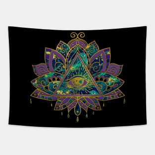 All Seeing Mystic Eye in Lotus Flower Tapestry