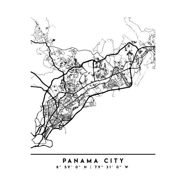 PANAMA CITY PANAMA BLACK CITY STREET MAP ART by deificusArt