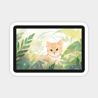 Whimsical Jungle Cat Watercolor Illustration Magnet