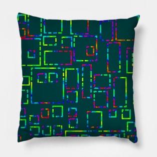 Rainbow Blocks on Dark Teal Pillow