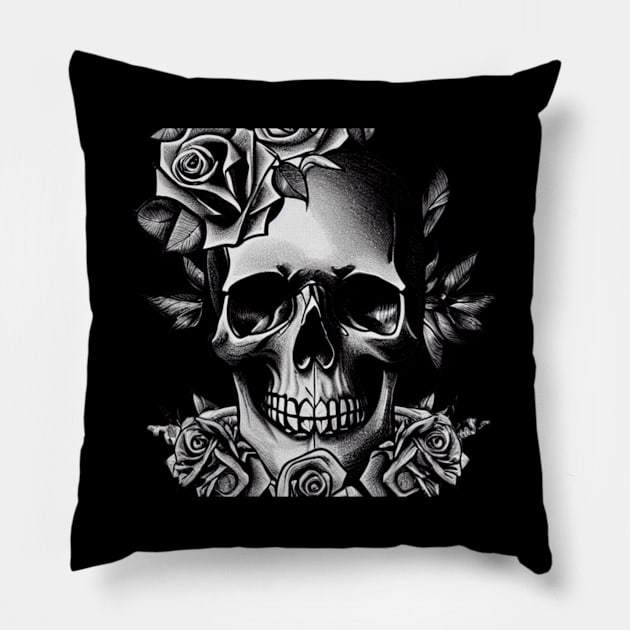 Skull And Roses Pillow by divawaddle