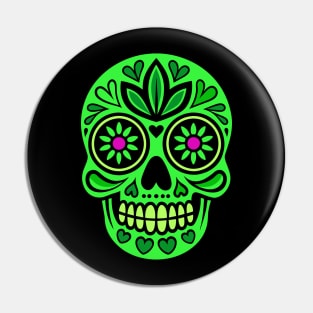 Neon green mexican skull, dia de los muertos Pin