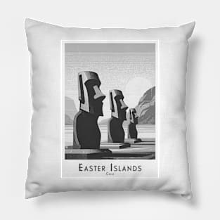 Monochrome  black and white Moai Statues of Easter Island Pillow