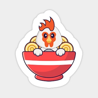 Cute chicken eating ramen noodles. Magnet