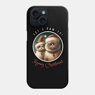 Let's Paw-Ty! Meowy Christmas. Funny Family Christmas Angry Cats With Santa Hat Phone Case