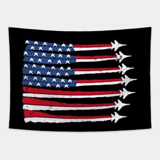 Fighter Jet Airplane American Flag Patriotic 4th Of July distressed Tapestry