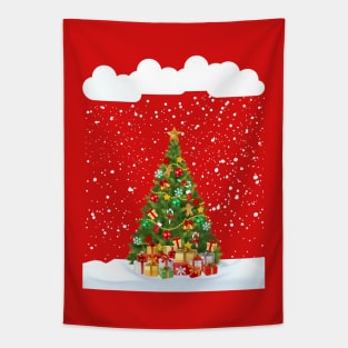 Christmas tree snowing outdoor Christmas tree in snowstorm snow lover Tapestry