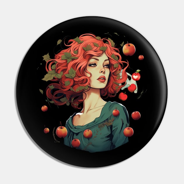 A Girl With Red Hair Surrounded by Apples Girl Who Loves Fruit Pin by Positive Designer