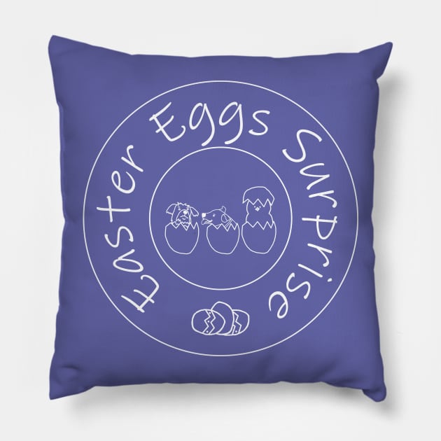 Puppies Funny Easter Eggs Surprise Pillow by ellenhenryart