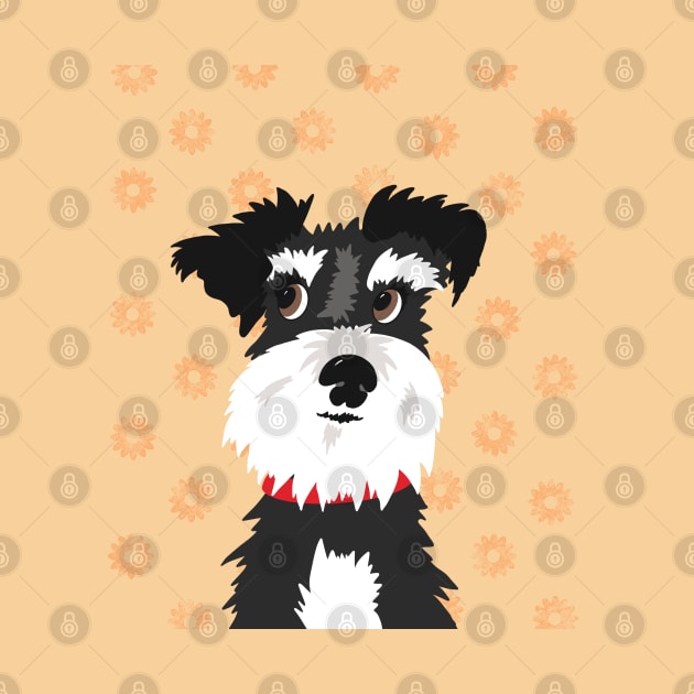 Black and White Miniature Schnauzer Dog with Orange Daisies by NattyDesigns