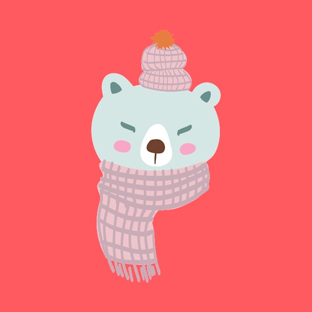 Cute Polar Bean In Winter Hat And Scarf by Brunch Club