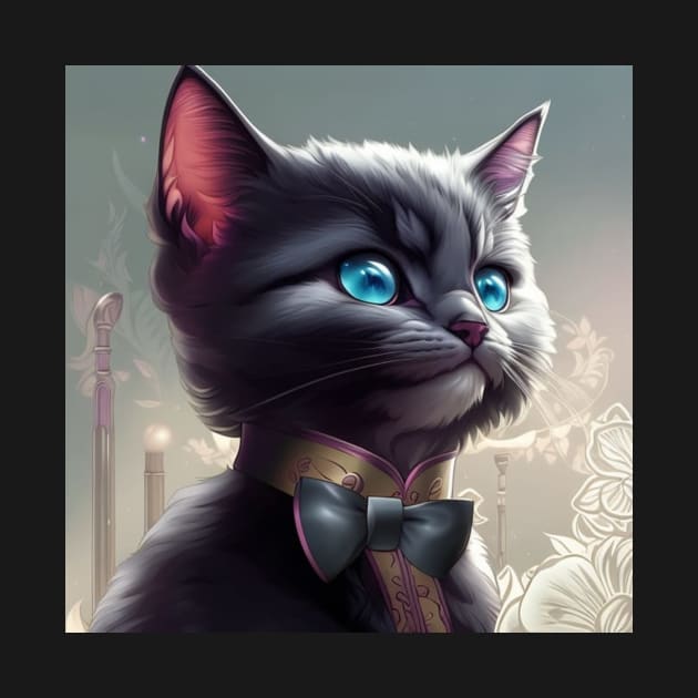 Elegant Grey and White Cat With a Black Bow Tie | White and grey cat with blue eyes | Digital art Sticker by withdiamonds