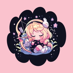 Adorable Anime Chibi Sagittarius Zodiac Sleeping Little Astro Girl T-Shirt