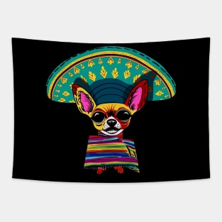 Colorful Mexican Chihuahua in Big Sombrero Vintage Drawing Tapestry