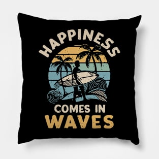 Happiness Comes In Waves, Retro Sea Life Pillow