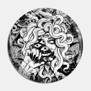 Occult Grunge Gothic Medusa - Creepy snake manga girl Art Pin