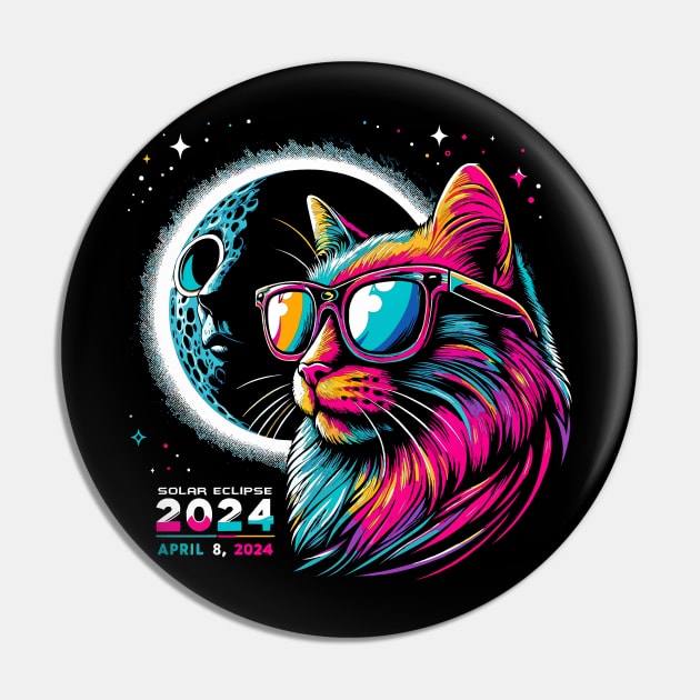 Galactic Gaze: Feline Witness to the 2024 Eclipse Pin by WEARWORLD