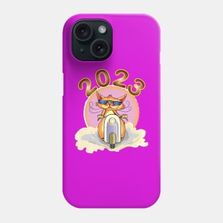 cat riding a scooter new year 2023 Phone Case