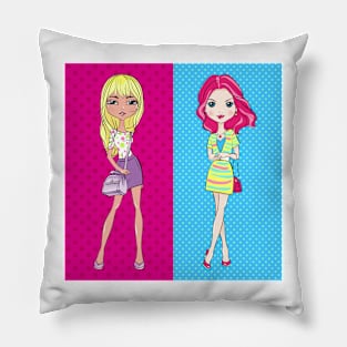 Pop Art girls in skirts with bags Pillow