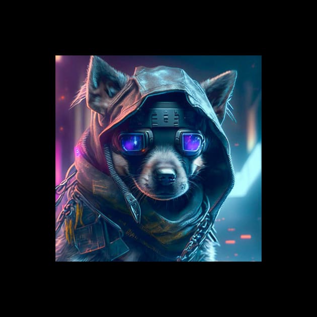 a cyberpunk dog in neon city by Kornelia world