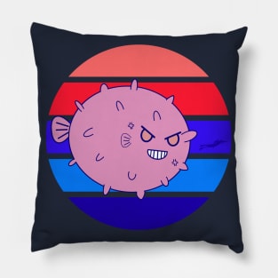 Kawaii Cute Annoyed Grinning Pufferfish - Vintage Sun Pufferfish Lover Pillow