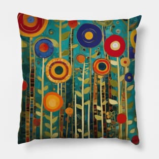 Colorful Abstract Flower Garden Landscape After Klimt Pillow