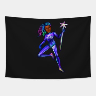 Black anime girl from outer space  ! beautiful  black girl with multi colored Afro hair, blue eyes, Cherry pink lips and dark brown skin. Hair love ! Tapestry