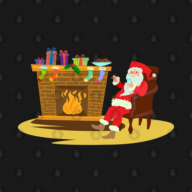 Santa sitting by fireplace drinking by holidaystore